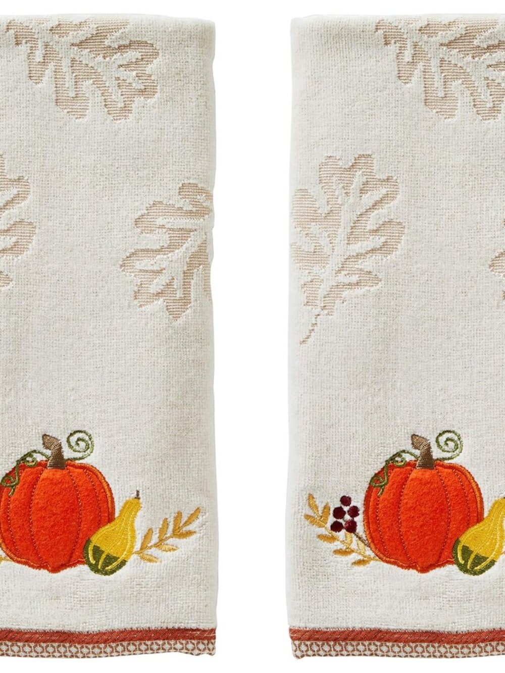 Fall/Thanksgiving Traditional Pumpkin Hand Towel Set-2pc, Natural
